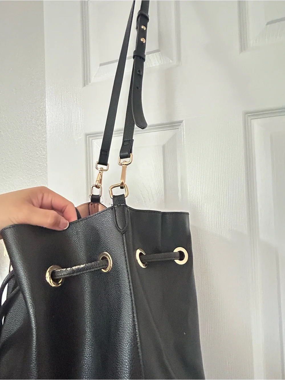 H&M Black Drawstring Bucket Crossbody Bag